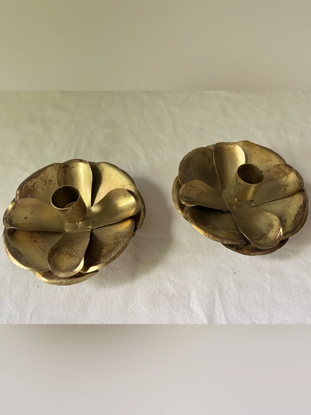 World Market Floral Candle Holders in Gold Tone